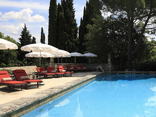 Antique Stone Pool Coping Slabs Milled at 2.5" in Thickness Installed in a pool in Provence France